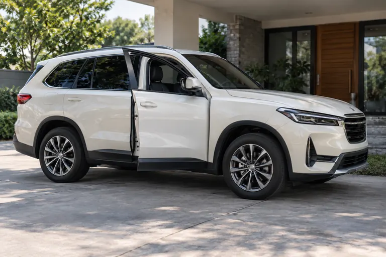 SUV pegun dengan pintu sisi terbuka.